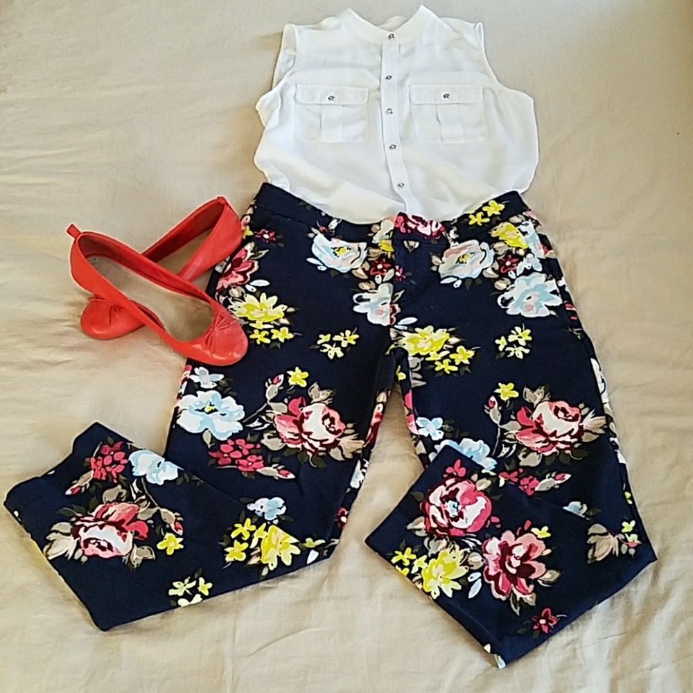 Harper navy floral mid-rise ankle pants